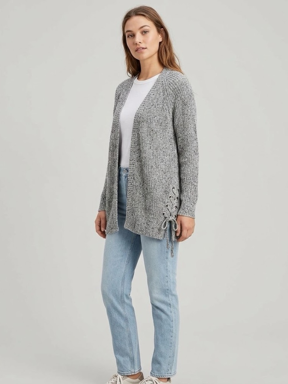 American Eagle Outfitters Open Front Knit Cardigan Sweater Side Lace Up Detail